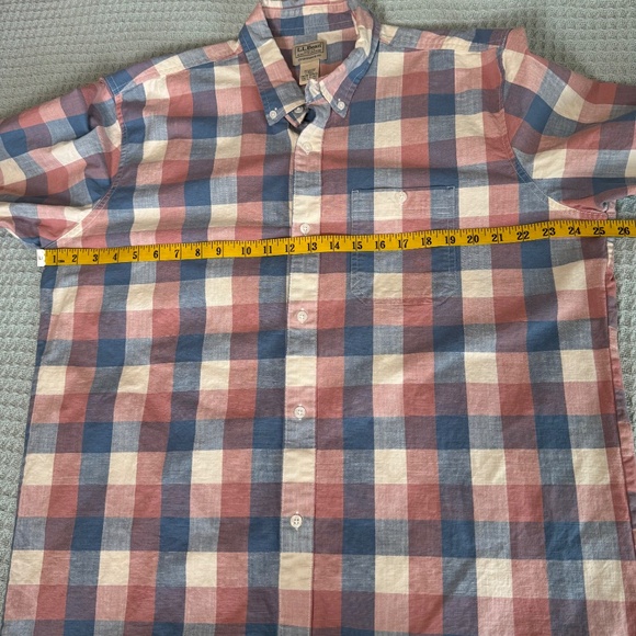 LL Bean Comfort Stretch Chambray Shirt Mens Large Tall Blue Pink Traditional Fit - Picture 5 of 7